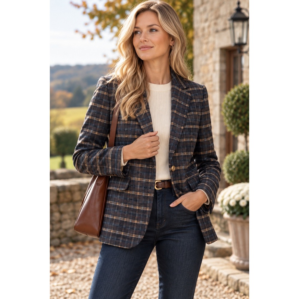 Helene Berman London Blazer Women XL Wool Plaid Jacket Made England